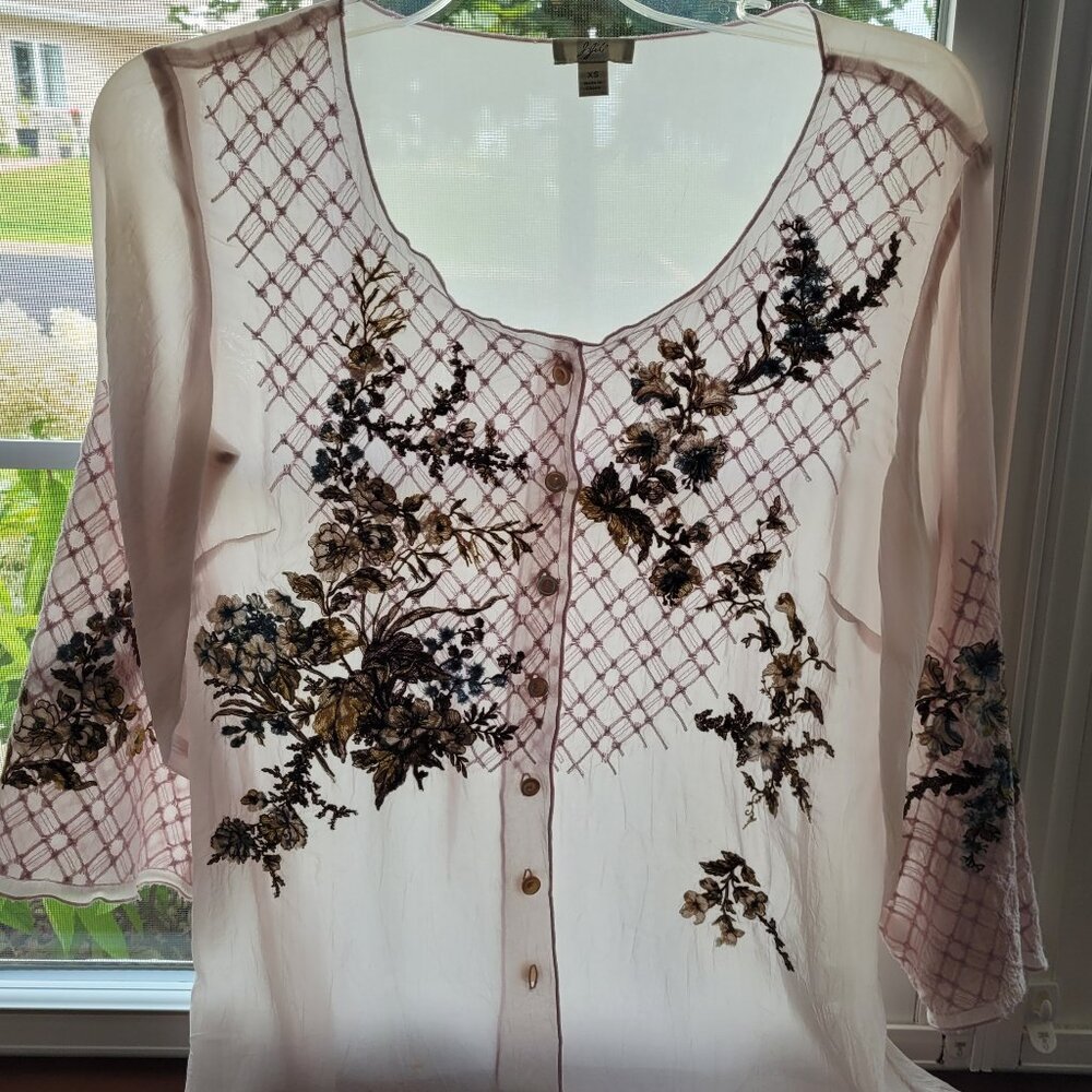 J.Jill sheer lavender, embroidered blouse size XS